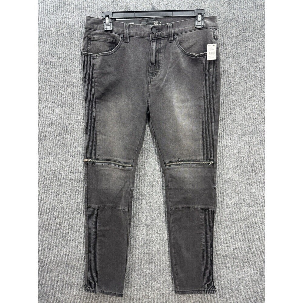 RSQ Moto Jeans Mens 34x32 Black Seattle Skinny Tapered Zipper Accent Stretch NEW